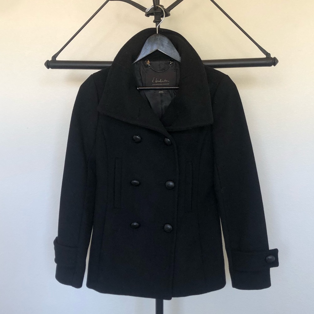 Aritzia Babaton Black Wool Double Breasted Peacoat